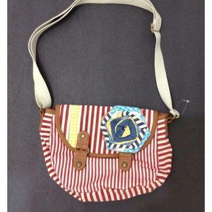 American Rag Handbag Small‎ Red White Striped Cotton Rosette Crossbody Purse